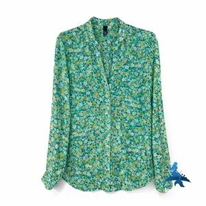 1263 NWT KUT FROM THE KLOTH Floral Button Front Blouse - S - Green Multi